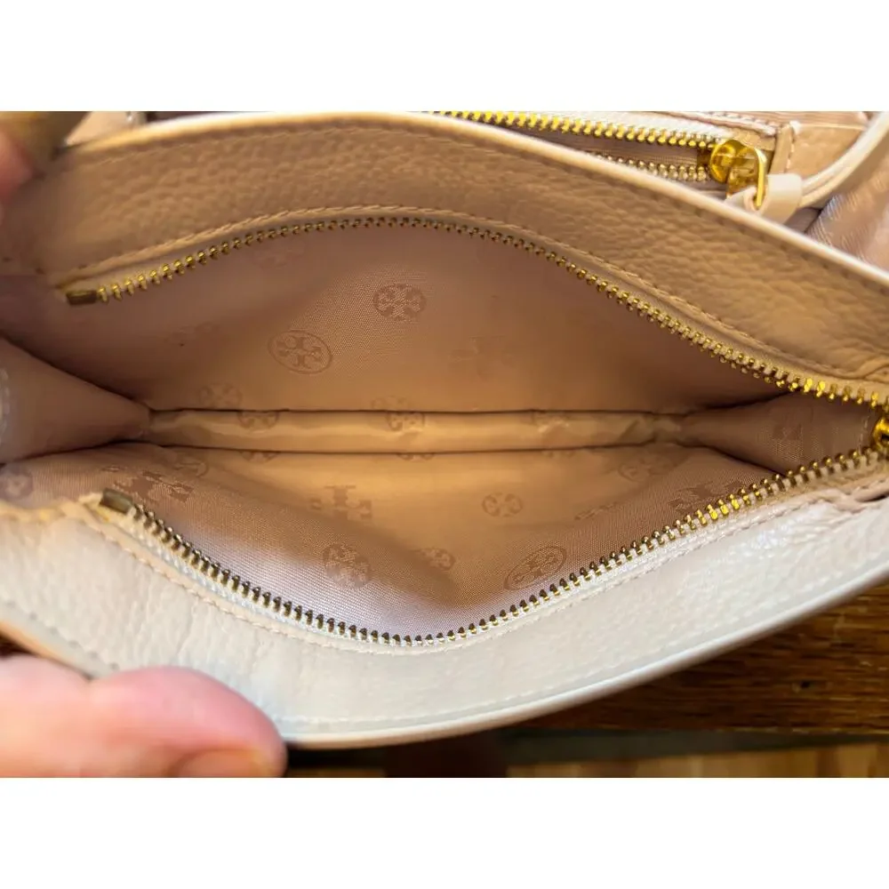 Tory Burch Britten Combo Crossbody Bag Pebbled Leather Chain Purse Gold Logo